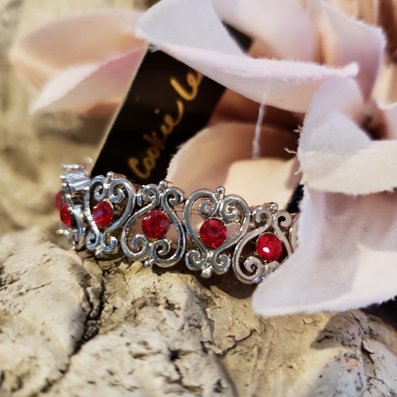 Cookie Lee Jewelry - NWT| Ruby Red Crystal Scroll Stretch Bracelet Cookie Lee Jewelry - NWT| Ruby Red Crystal Scroll Stretch Bracelet